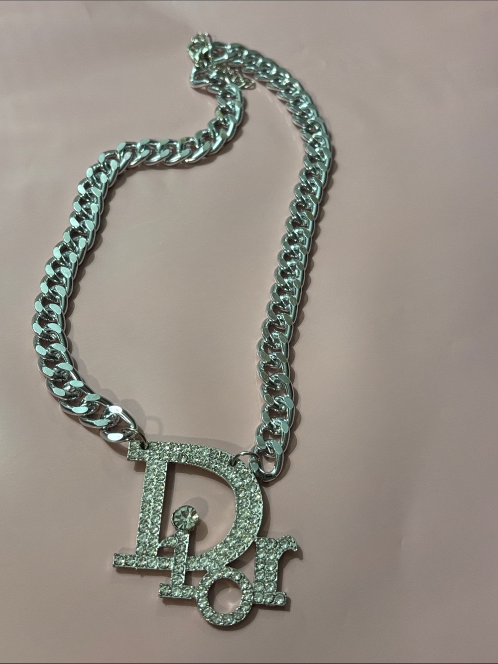 Pavé Initial 'D' Pendant Necklace - Silver Tone